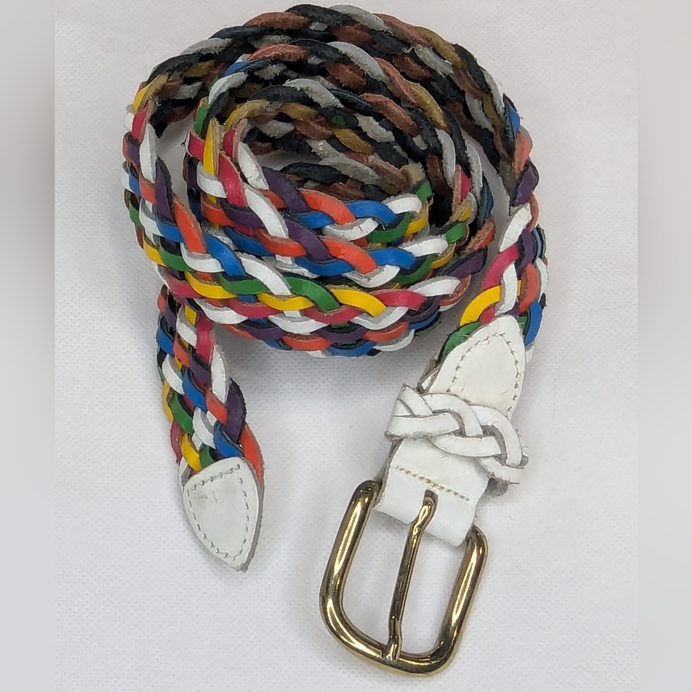 Vintage 1980's Capezio Leather Braided Belt With Brass Buckle